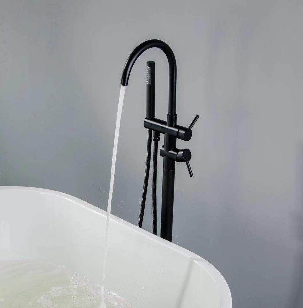 2-Handle Claw Foot Freestanding Tub Faucet with Shower in Matte Black - Alipuinc