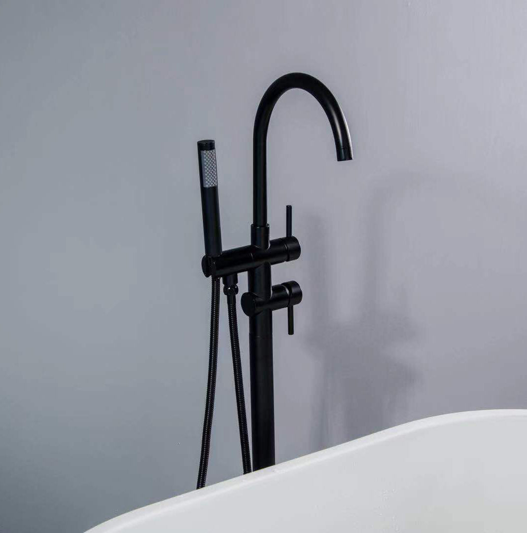 2-Handle Claw Foot Freestanding Tub Faucet with Shower in Matte Black - Alipuinc