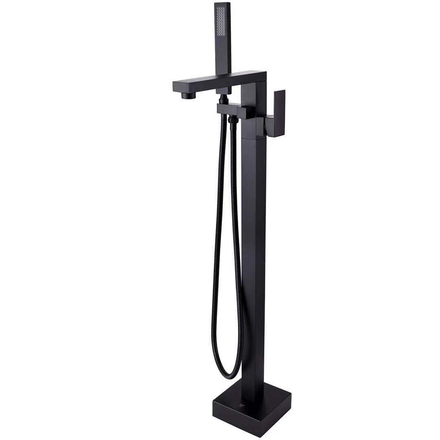 2-Handle Claw Foot Freestanding Tub Faucet with Hand Shower Floor Mount Bathtub Faucet in Matte Black - Alipuinc