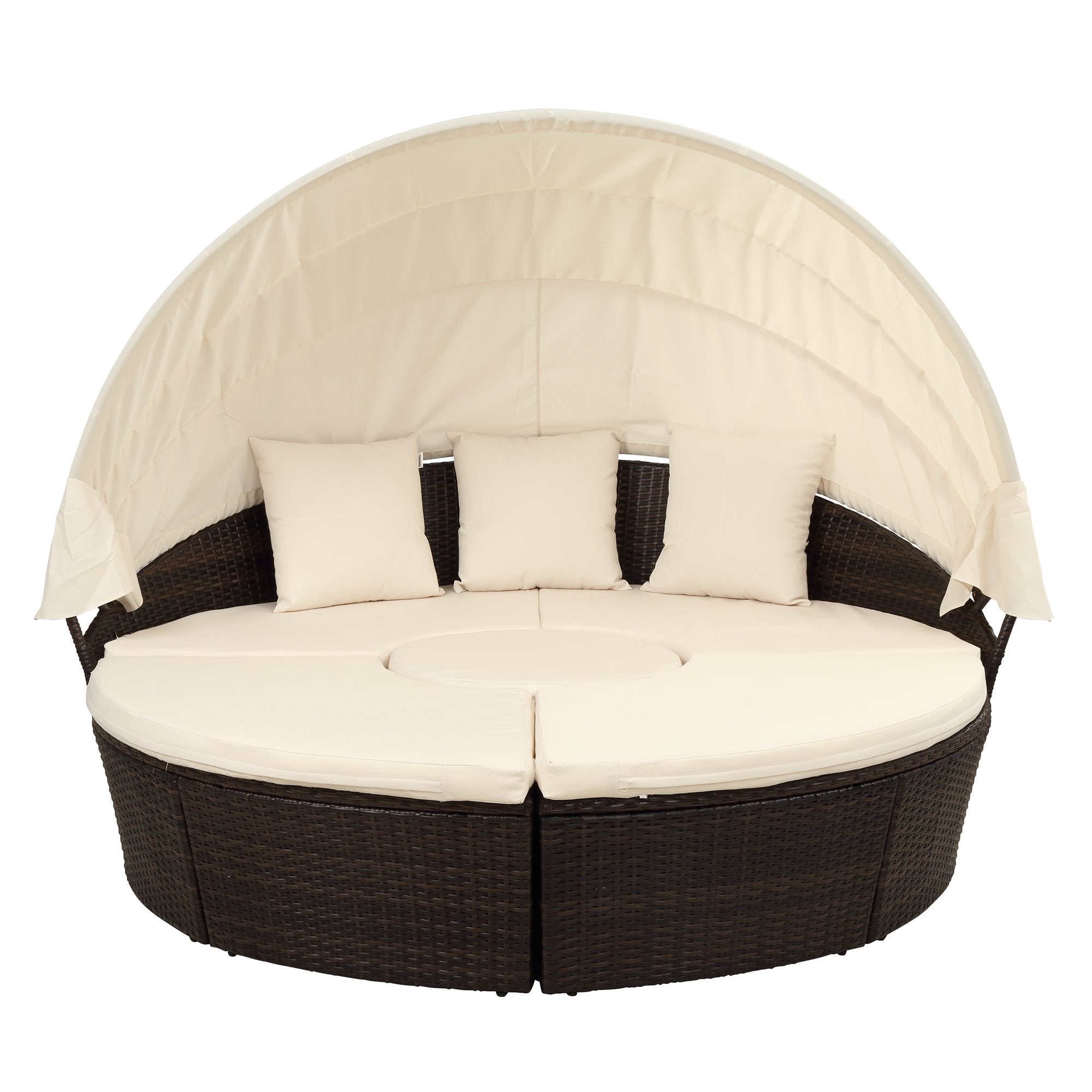 Patio Furniture Round Wicker Outdoor Daybed Sunbed with Retractable Canopy with Cushion
