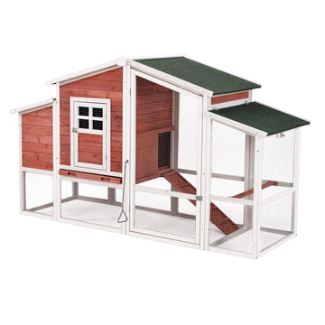 77.9" Chicken Coop Rabbit House Wooden Small Animal Cage Bunny Hutch with Ramp and Tray