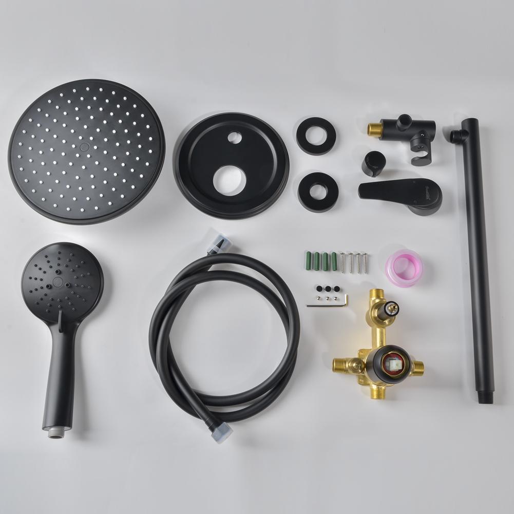 5-Spray Patterns with 2.66 GPM 9 in. Wall Mount Dual Shower Heads with Pressure Balance Round-In Valve in Matte Black - Alipuinc