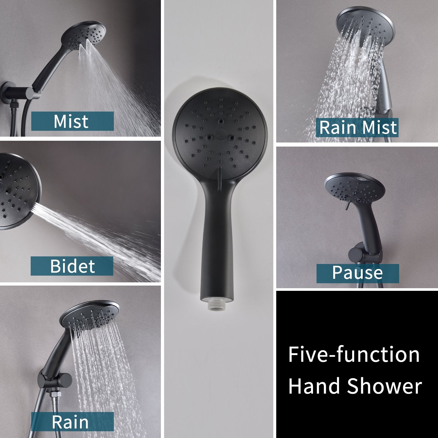 5-Spray Patterns with 2.66 GPM 9 in. Wall Mount Dual Shower Heads with Pressure Balance Round-In Valve in Matte Black - Alipuinc