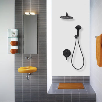 Clihome® | 5-Spray Patterns with 2.66 GPM 9 in. Wall Mount Dual Shower Heads with Pressure Balance Round-In Valve in Matte Black