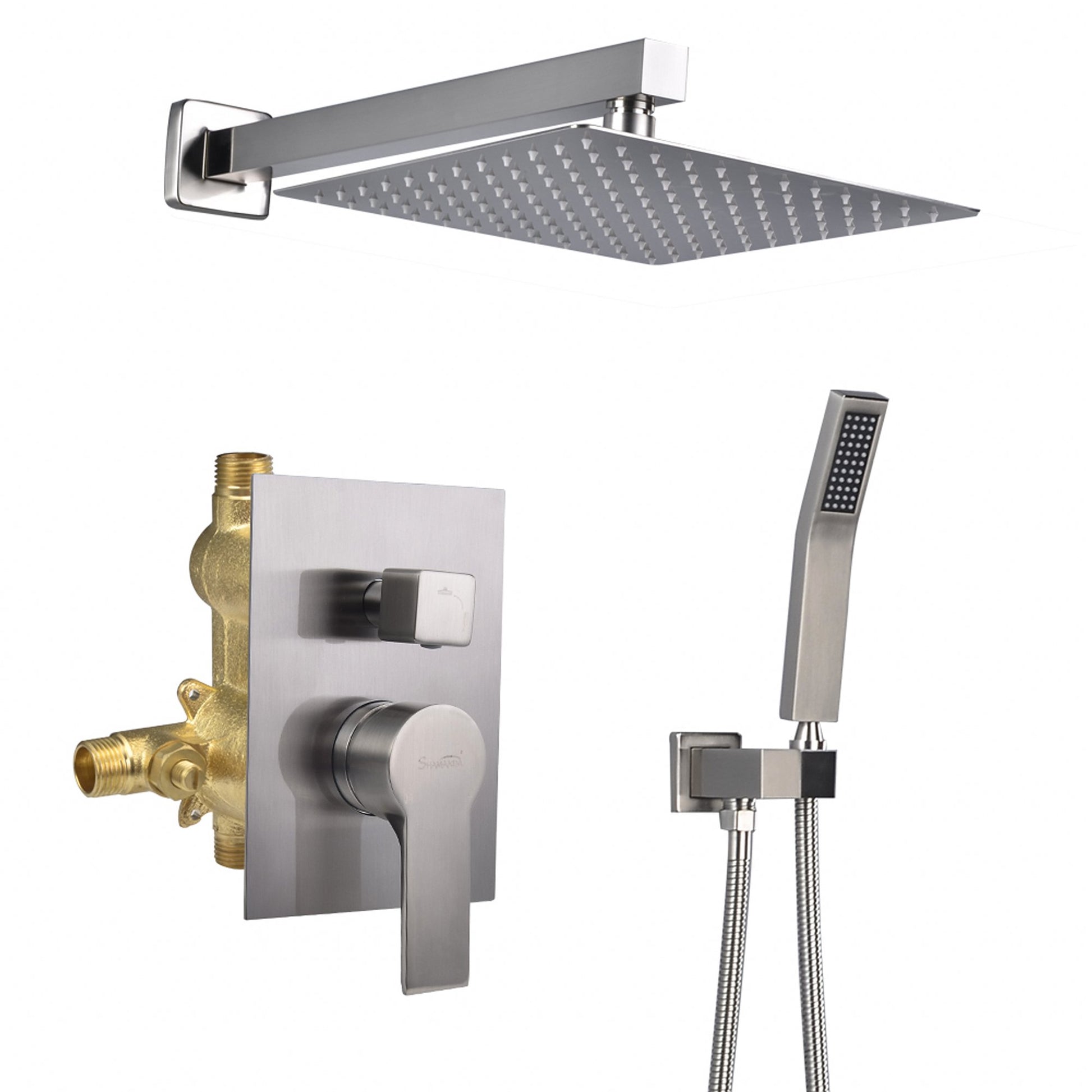 1-Spray Patterns with 2.66 GPM 10 in. Wall Mount Dual Shower Heads with Rough-In Valve Body and Trim in Brushed Nickel - Alipuinc