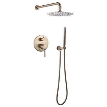 Clihome® | 2-Spray Patterns 1.5 GPM 10 in. Wall Mount Dual Shower Heads and Handheld Shower Head with Body Spray in Brushed Gold