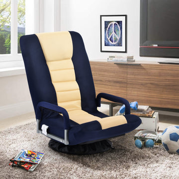 Clihome® | Swivel Folding Sofa Lounger Floor Chair Adjustable 7-Position, Blue+Beige
