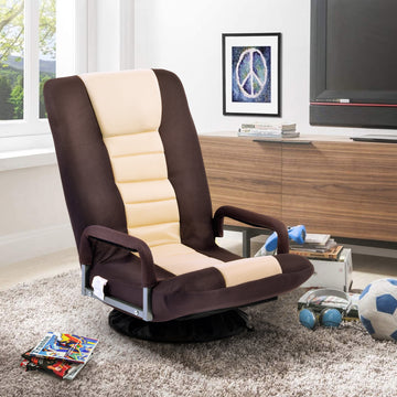 Clihome® | Swivel Folding Sofa Lounger Floor Chair Adjustable 7-Position, Brown+Beige