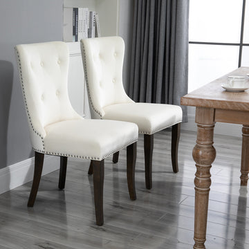 Clihome® | Dining Chair Tufted Side Chair Upholstered Accent Chair Set of 2, White/Blue/Gray