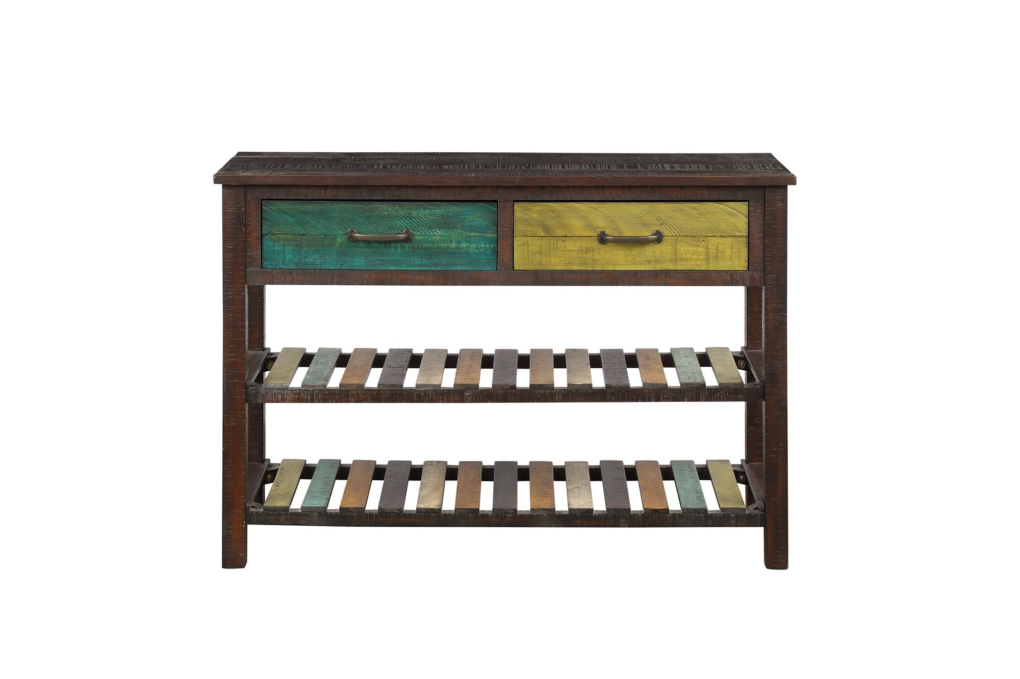 Console Table Sofa Table for Entryway Living Room with Drawers and 2 Tiers Shelves (Colorful)