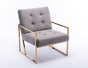 Modern Turfted Velvet Golden Metal Living Room Chair