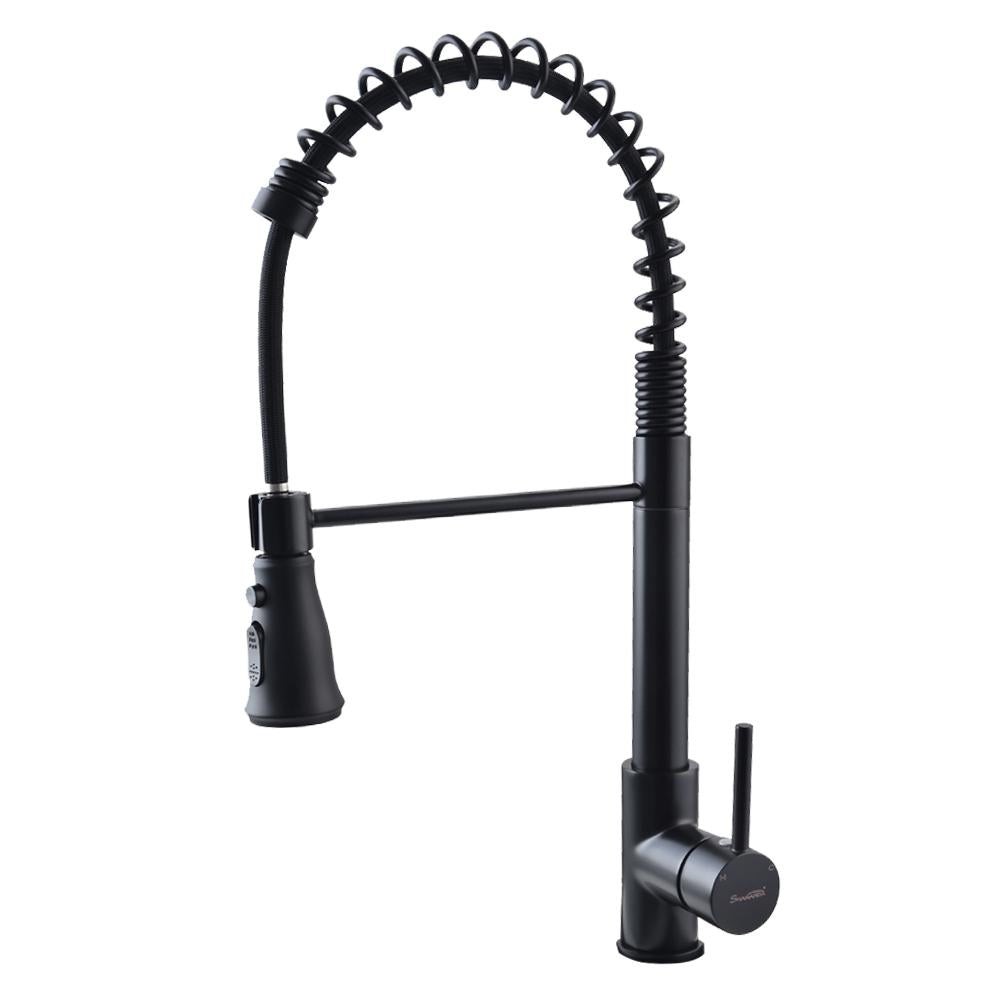 Single-Handle Pull-Down Sprayer Kitchen Faucet with Supply Lines in Matte Black - Alipuinc