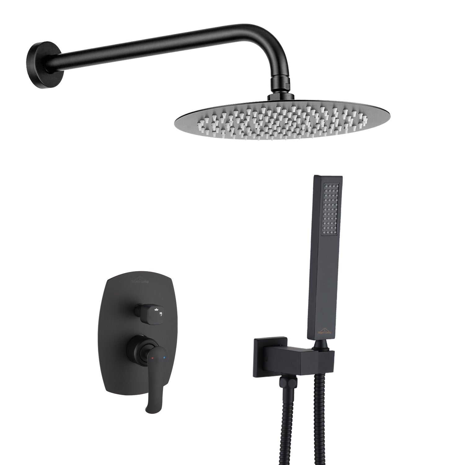 New Complete Shower System 1-Spray Patterns with 2.5 GPM 10 in. Wall Mount Dual Shower Heads in Matte Black - Alipuinc