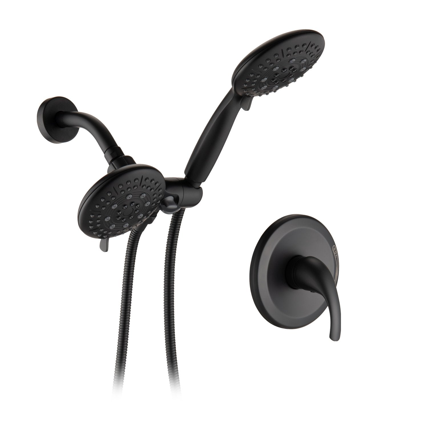 5-Spray Patterns with 1.8 GPM 8.3 in. Wall Mount Dual Shower Heads in Matte Black