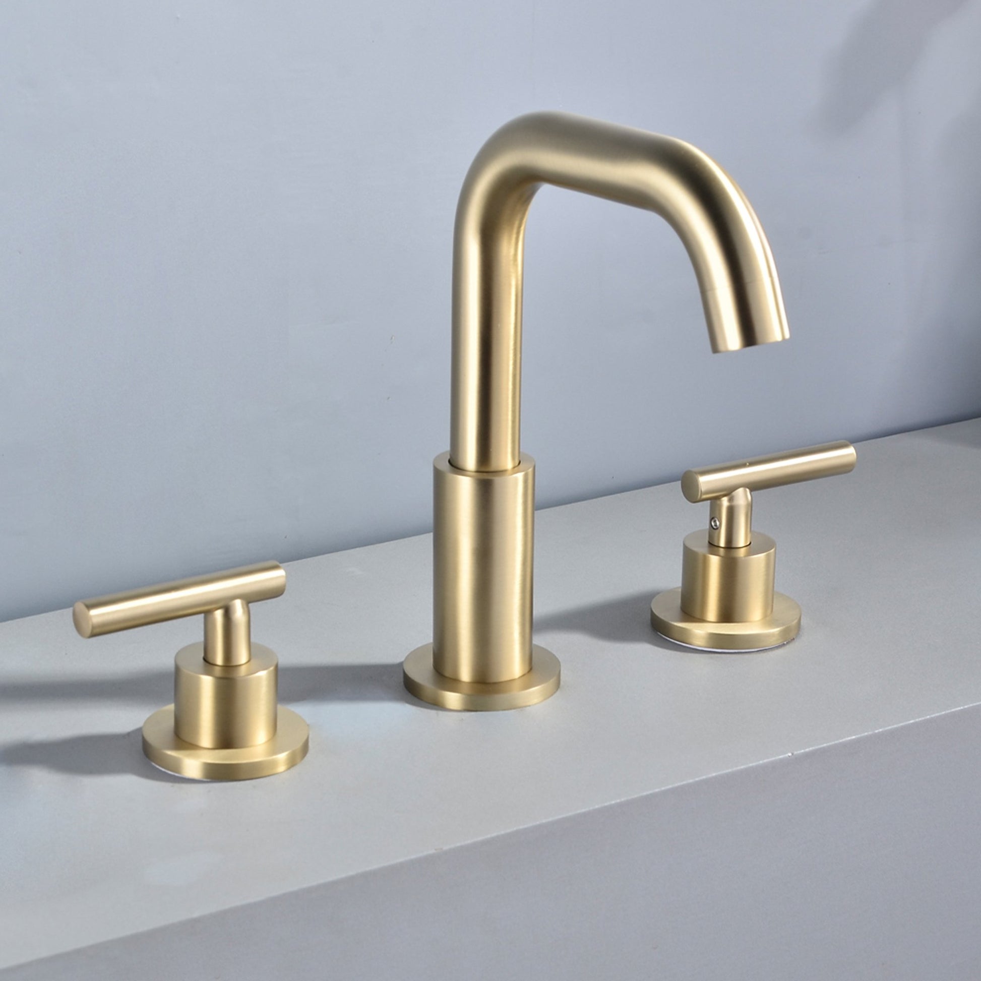 8 in. Widespread 2-Handle Mid-Arc Bathroom Faucet with Valve and cUPC Water Supply Lines in Brushed Gold - Alipuinc