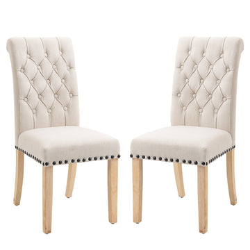 Set of 2 Contemporary Modern Linen Upholstered Dining Side Chair (Wood Frame)