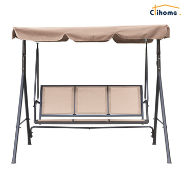 Clihome Steel 3-Seater Outdoor Adjustable Canopy Swing Glider Textilene Fabric Patio Loveseat Bench Porch Swing