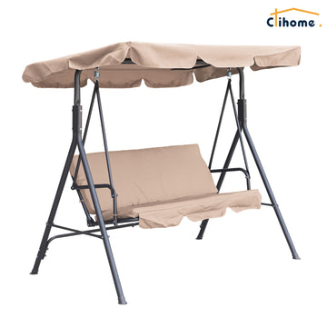 Clihome 3 Person Outdoor Patio Porch Swing with Stand and Cushion