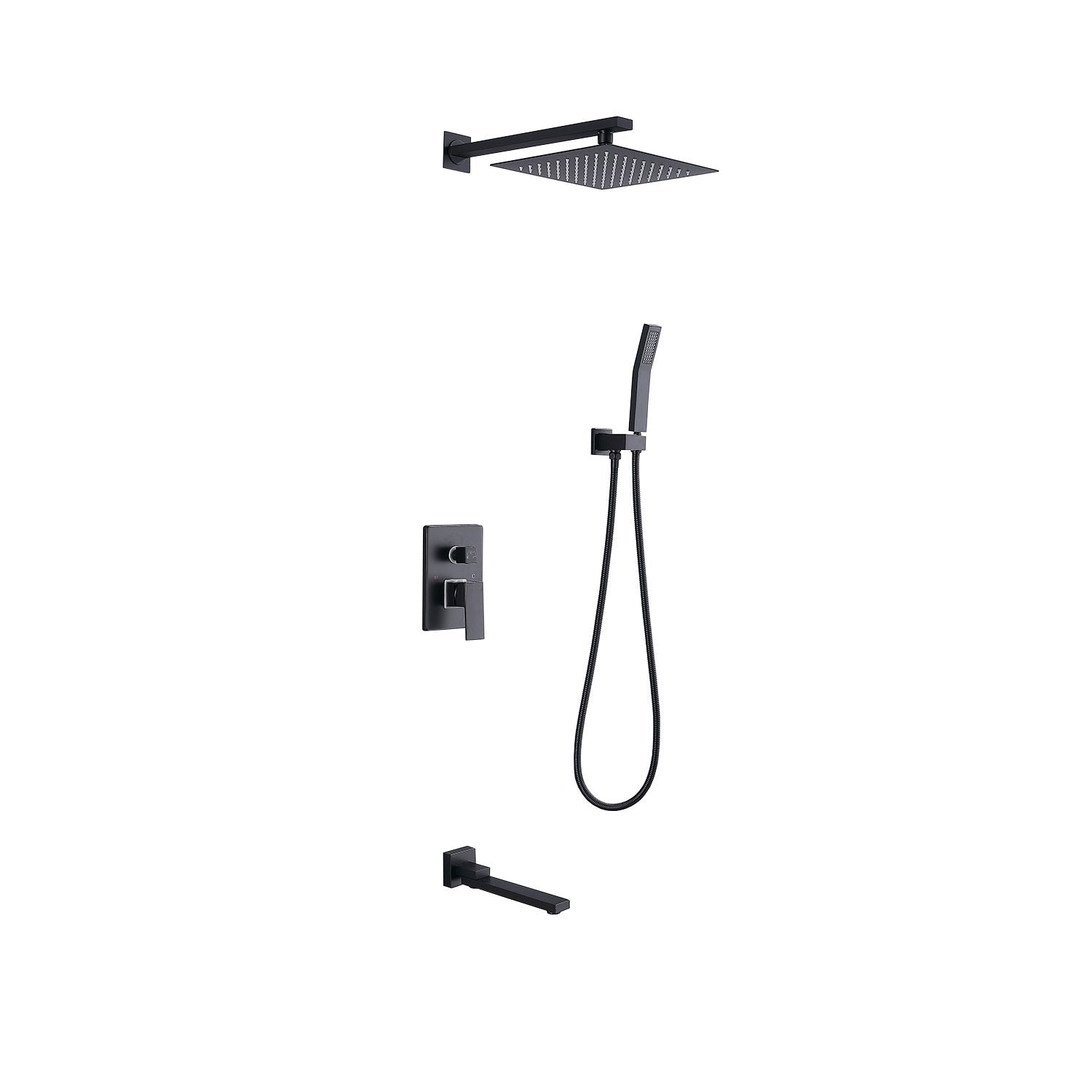 10 in. Complete Shower System with Bath Tub Faucet and Rough-in Valve in Matte Black - Alipuinc