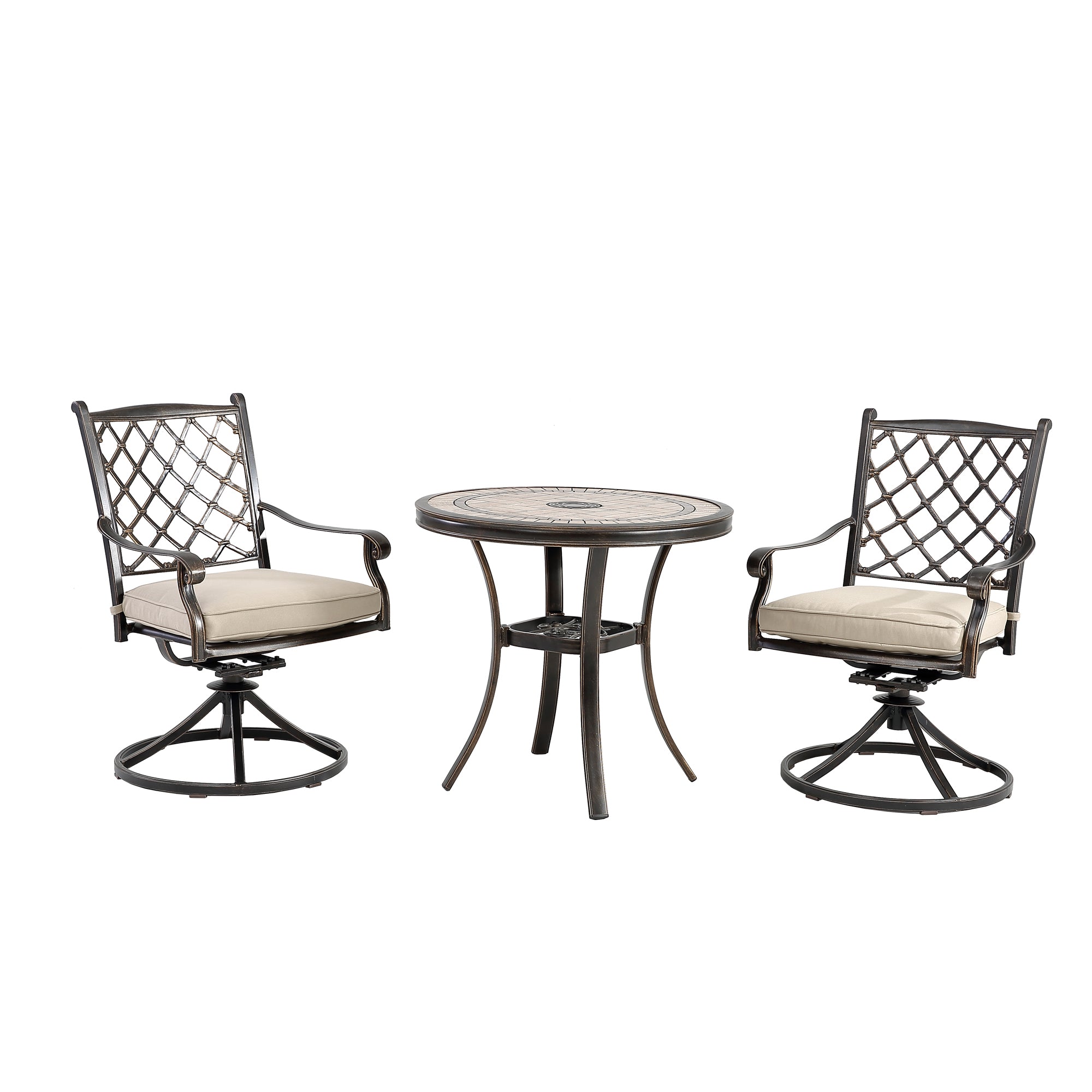 3-piece cast aluminum dining chair set Tile-Top Dining Table and mesh-back  swivel chair