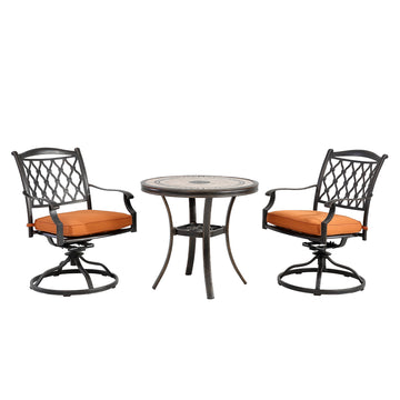 3-piece cast aluminum dining chair set Tile-Top Dining Table and swivel chair