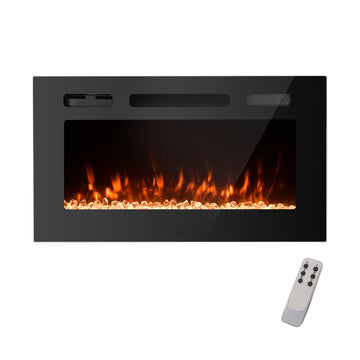 Clihome Basics Wall-Mounted Recessed Electric Fireplace With Remote Control, Logs and Crystals