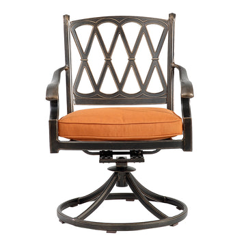 Set of 2 Cast Aluminum Direct-Net Backrest Swivel Chairs Orange