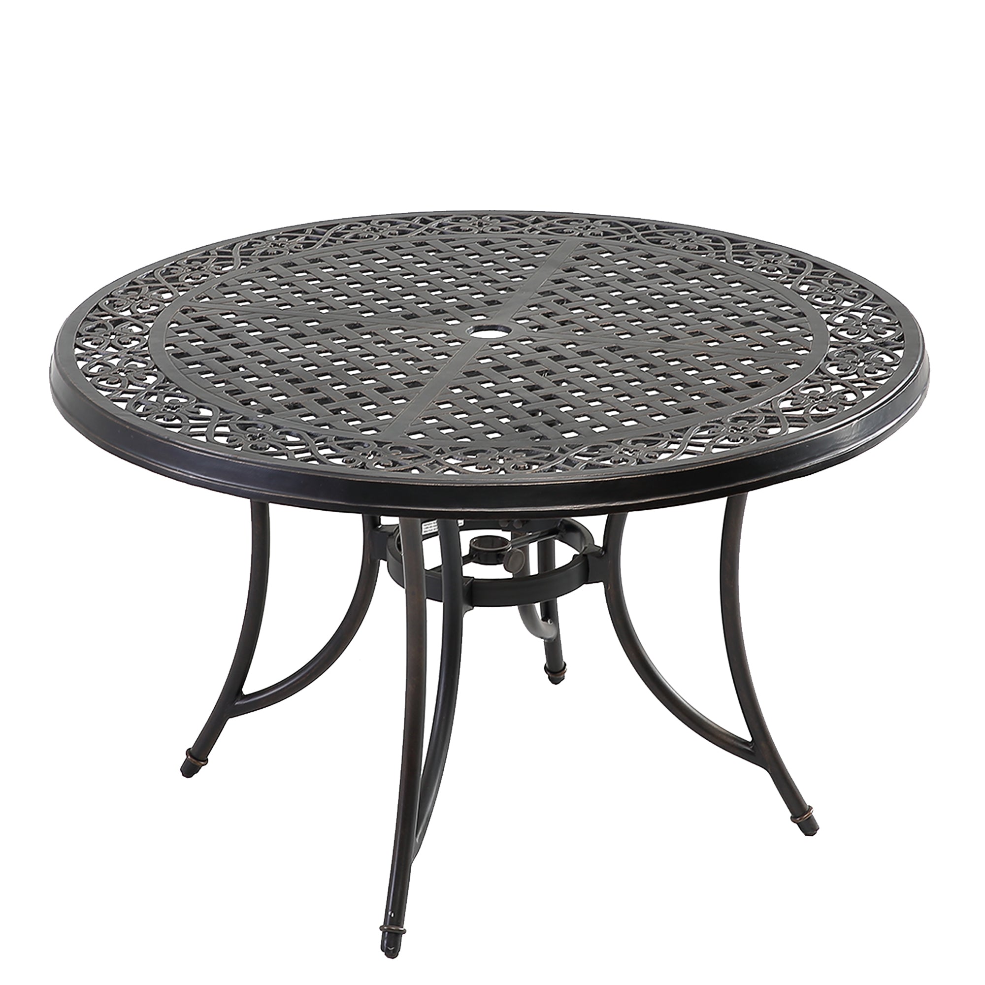Round Cast Aluminum Dining Classic Pattern Table with Umbrella Hole