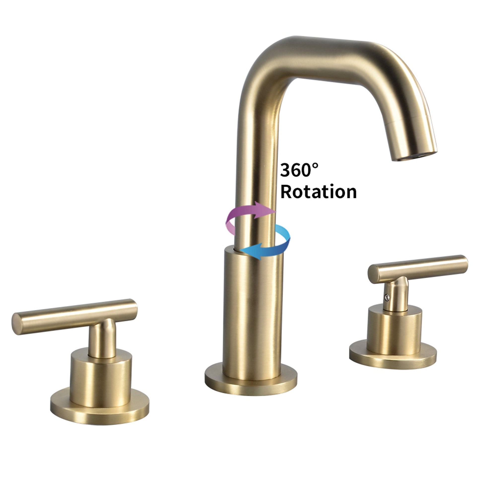 8 in. Widespread 2-Handle Mid-Arc Bathroom Faucet with Valve and cUPC Water Supply Lines in Brushed Gold - Alipuinc