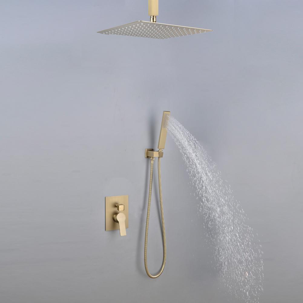 1-Spray Patterns with 2.66 GPM 10 in. Wall Mount Dual Shower Heads with Rough-In Valve Body and Trim in Brushed Gold - Alipuinc