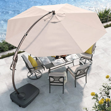 11 ft. Cantilever Patio Umbrella with Base in Beige