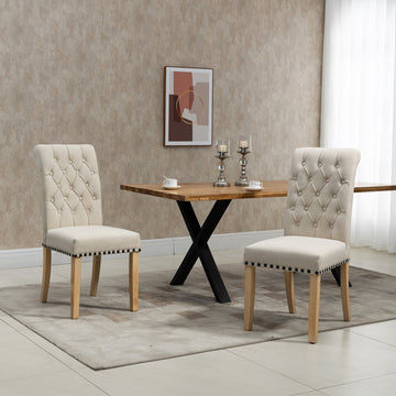 Set of 2 Contemporary Modern Linen Upholstered Dining Side Chair (Wood Frame)