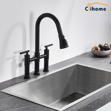Clihome Pull Down Double Handle Kitchen Faucet