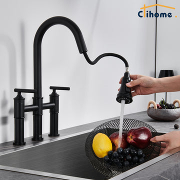 Clihome Pull Down Double Handle Kitchen Faucet