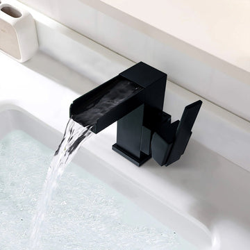 Clihome® | Single Hole 1-Handle Waterfall Bathroom Faucet in Black