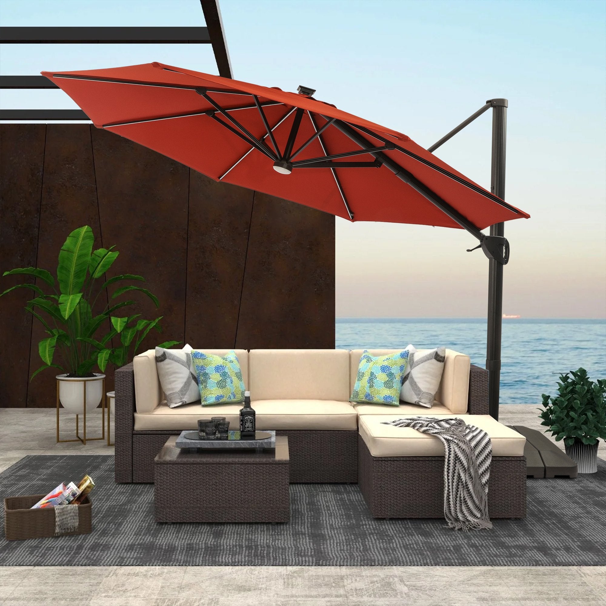 Clihome 11Ft Solar Tube Light-Emitting Diode Patio Round Umbrella Outd