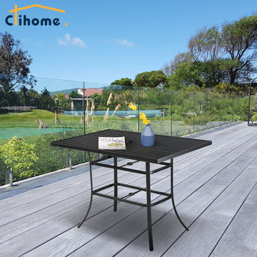60 in. W Aluminum Steel Dining Table with Umbrella hole