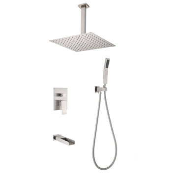 12 in. Ceiling Mounted Rain Shower Head System in Brushed Nickel
