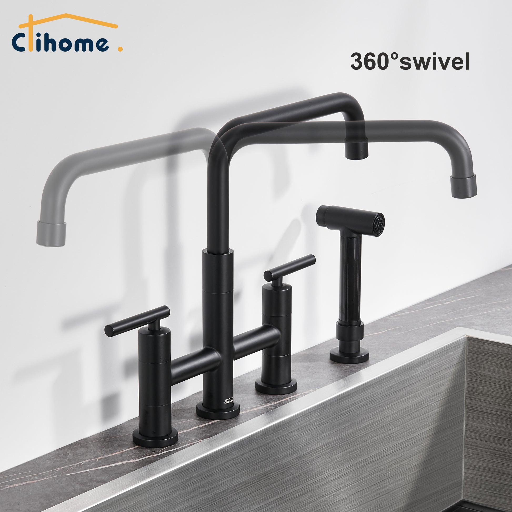 Double Handle Kitchen Faucet With Side