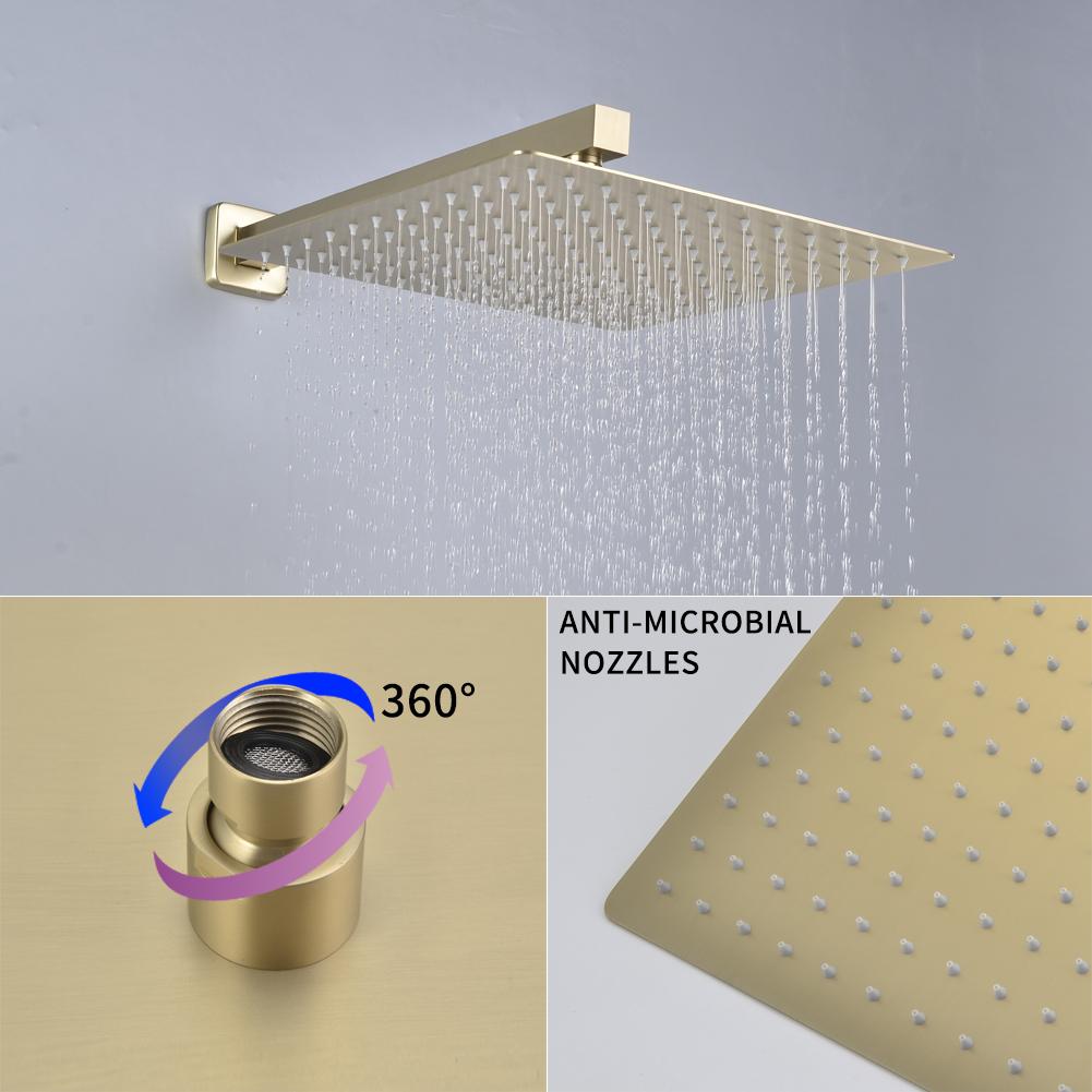 1-Spray Patterns with 2.66 GPM 12 in. Wall Mount Dual Shower Heads with Rough-In Valve Body and Trim in Brushed Gold - Alipuinc