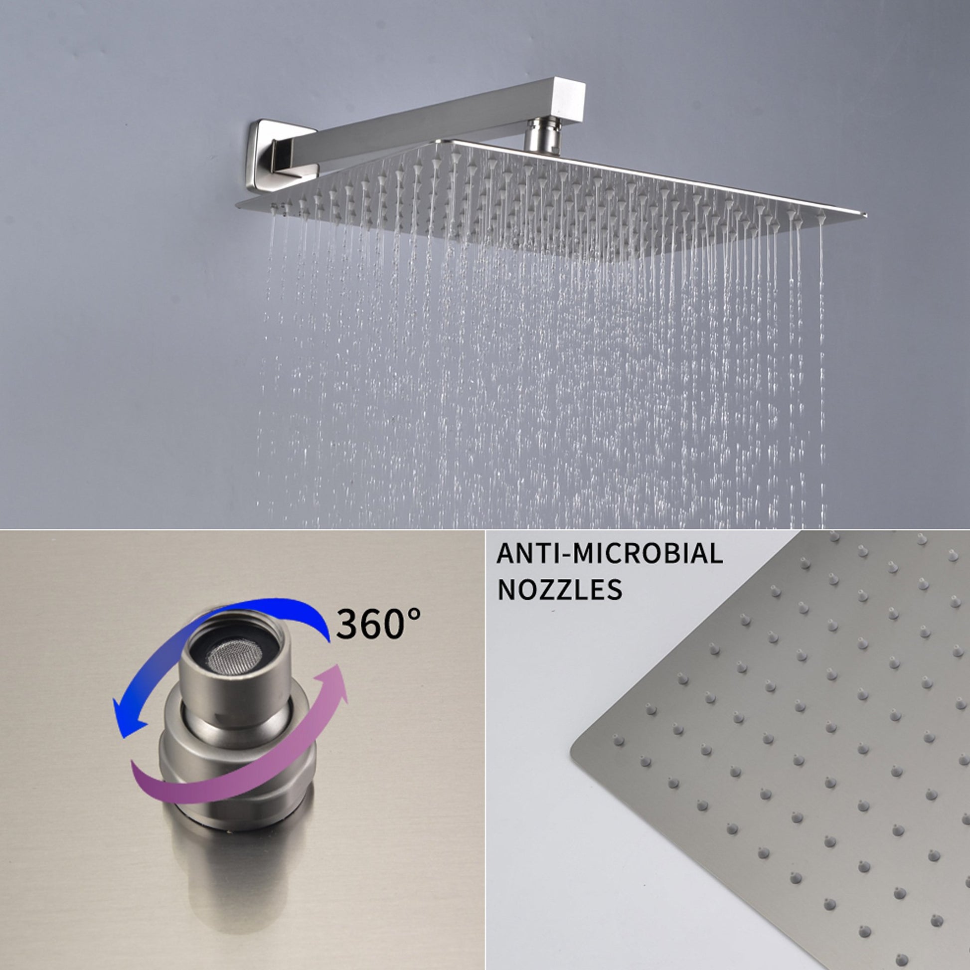 1-Spray Patterns with 2.66 GPM 12 in. Wall Mount Dual Shower Heads with Rough-In Valve Body and Trim in Brushed Nickel - Alipuinc