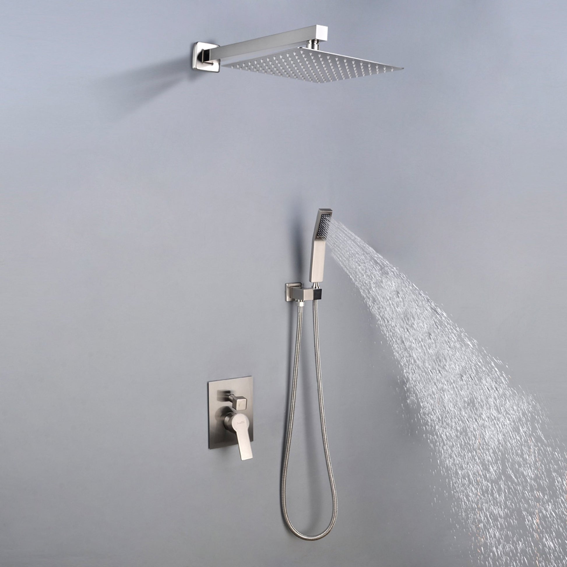 1-Spray Patterns with 2.66 GPM 10 in. Wall Mount Dual Shower Heads with Rough-In Valve Body and Trim in Brushed Nickel - Alipuinc