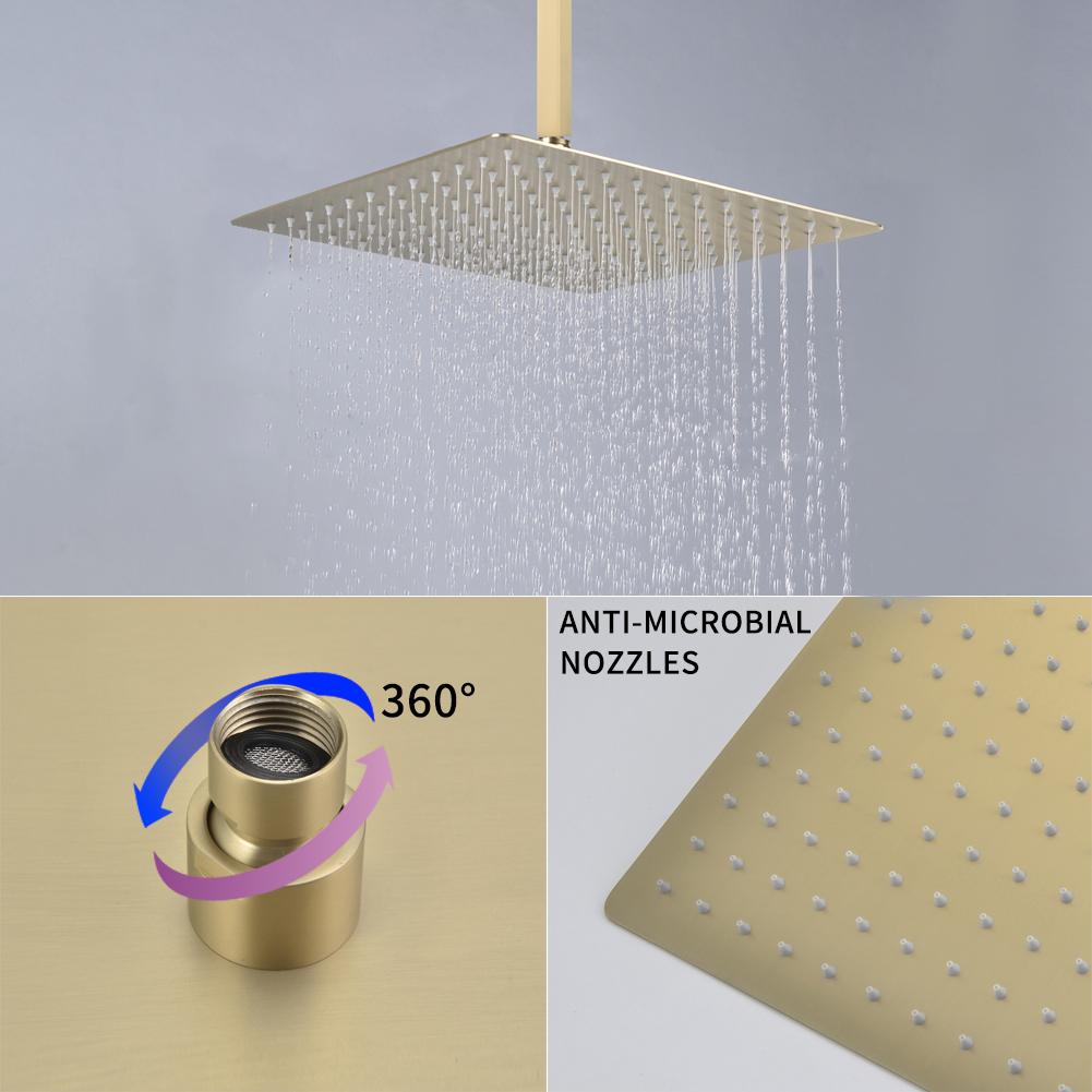 1-Spray Patterns with 2.66 GPM 10 in. Wall Mount Dual Shower Heads with Rough-In Valve Body and Trim in Brushed Gold - Alipuinc