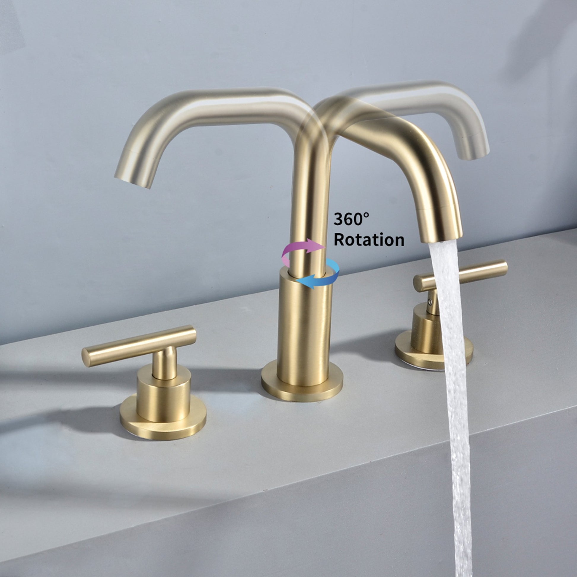 8 in. Widespread 2-Handle Mid-Arc Bathroom Faucet with Valve and cUPC Water Supply Lines in Brushed Gold - Alipuinc