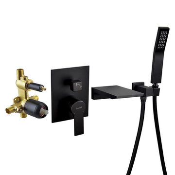 Single-Handle Wall Mount Roman Tub Faucet with Hand Shower in Matte Black