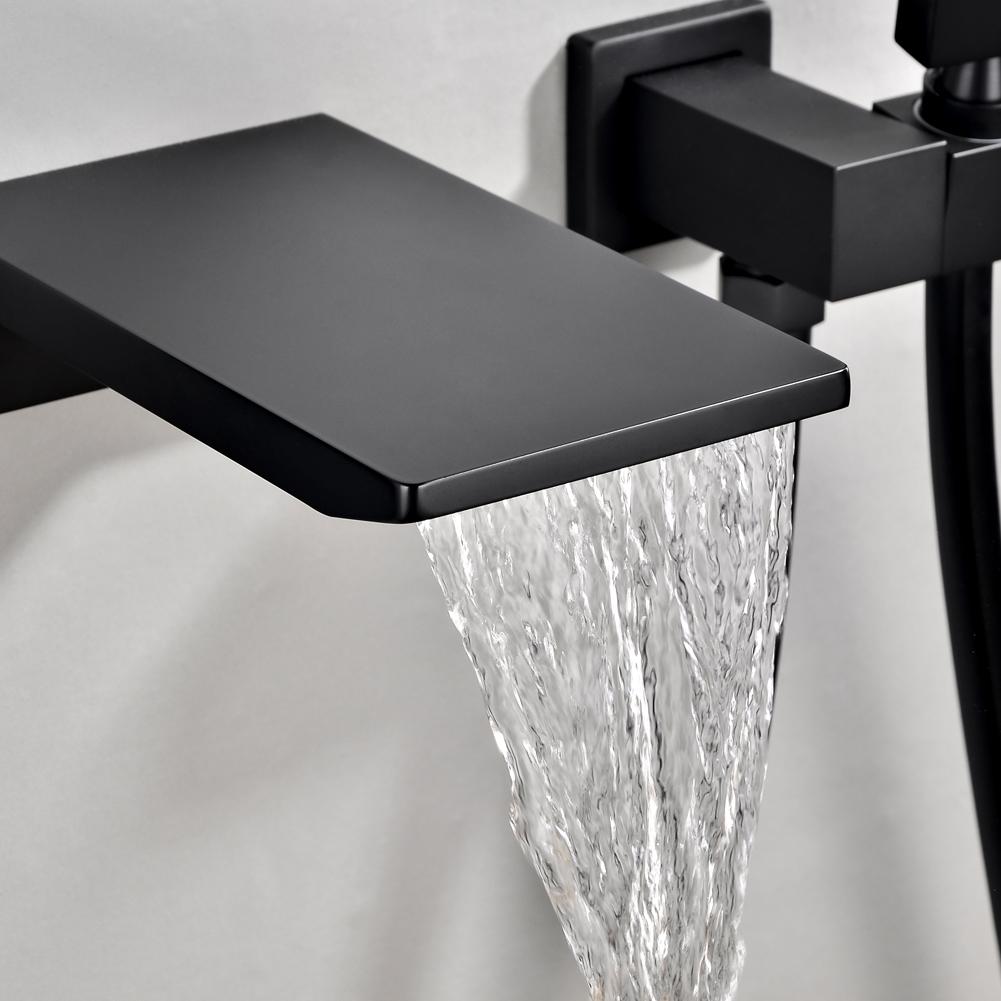Single-Handle Wall Mount Roman Tub Faucet with Hand Shower in Matte Black - Alipuinc