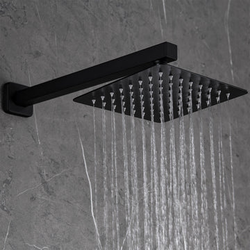 10 in. Square Pressure Balance Valve Shower System Bathroom Shower Towers with Slide Bar Hand-Shower in Matte Black - Alipuinc